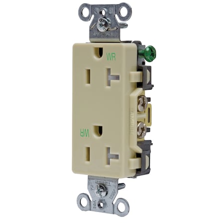 Hubbell Wiring Device-Kellems Straight Blade Receptacle, 5-20R, 20 A, 125V AC, 2 Pole, 3 Wire, Flush Mount, Grounded DR20IWRTR